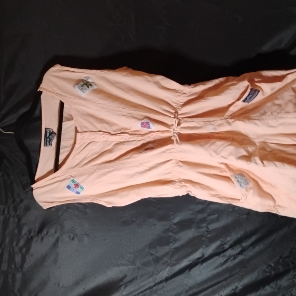 Vtg 80s Peach Cotton Oversized Festival Jumpsuit w/ Appliqué Patches – Size M - Picture 15 of 17